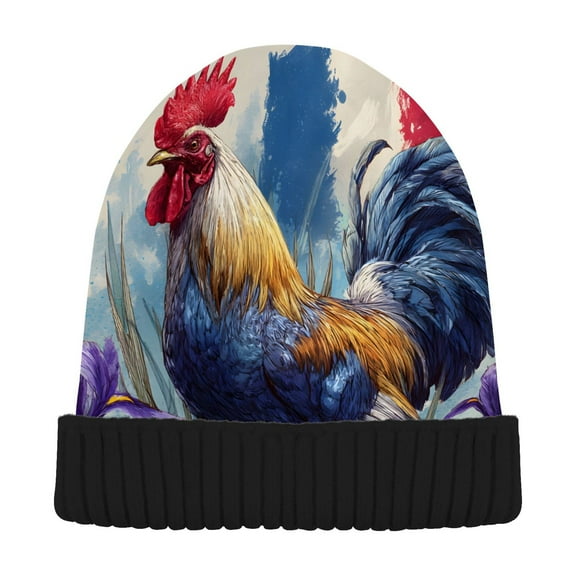 joogoo Chicken with Flag Beanie Hats Cuffed Winter Warm Knit Thick Beanies