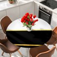 thumbnail image 2 of Modern Black Gold Round Tablecloth 36-44 Inch Round Fitted Table Cloth with Elastic Edge, Minimalist Geometric Yellow Striped Waterproof Table Cover Protector for Outdoor Picnic Party Dining, 2 of 9