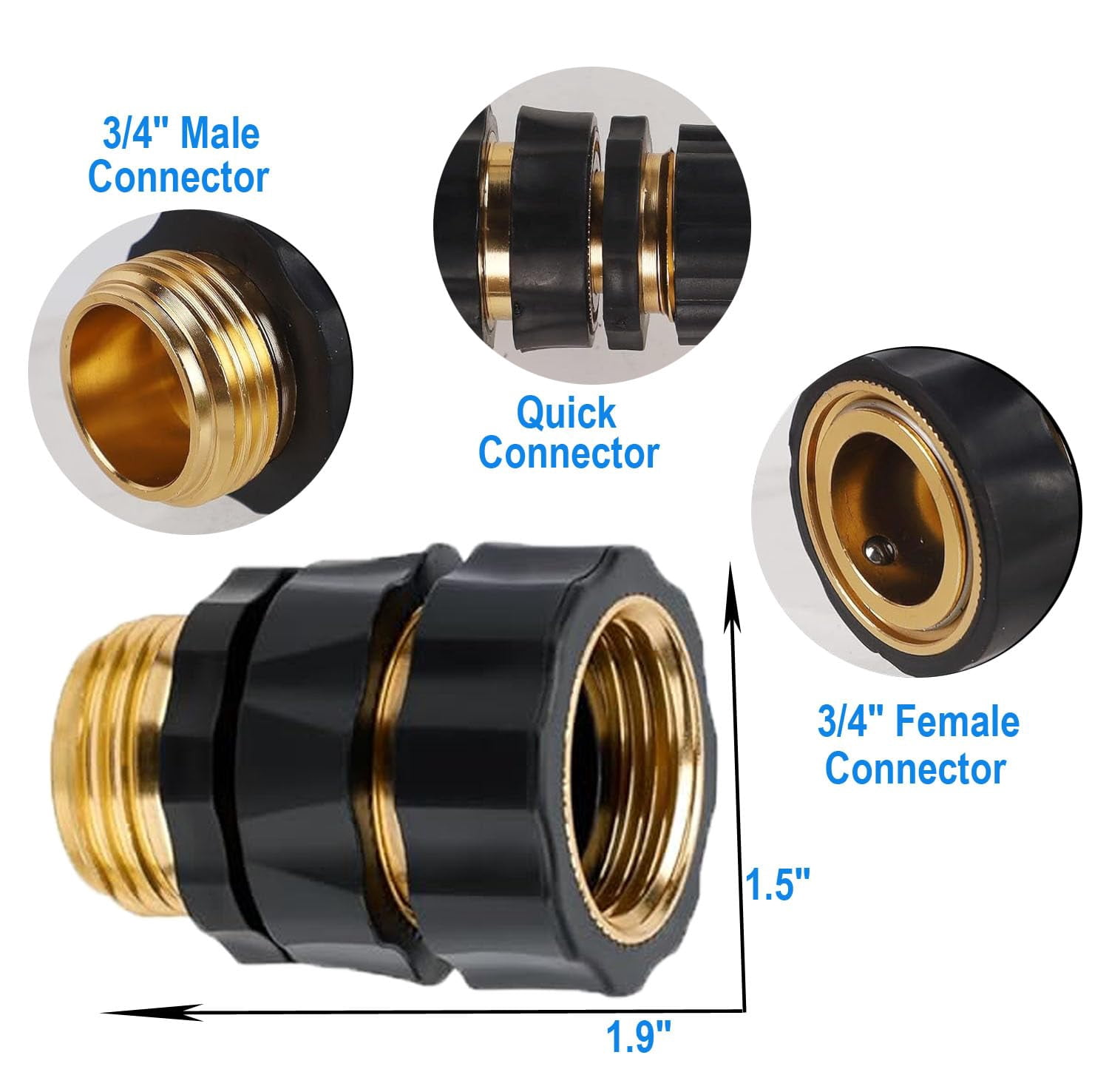 3/4 Inch Male And Female Garden Hose Fitting Quick Connector, Quick Connect & Disconnect, No Tool Installation, Durable Metal Construction