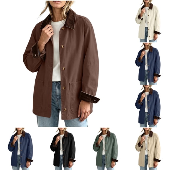 Nestiefly Women Button Down Barn Jackets Fall Fashion Lightweight Casual Office Work Shacket with Front Deep Pockets Coffee L