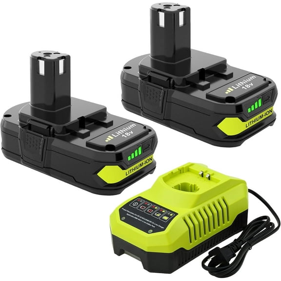 Upgraded 3600mAh Replacement for Ryobi 18V Battery (2-Pack) with Charger Combo Compatible with Ryobi 18V Battery 3.6Ah P108 P102 P103 P104 P105 P107 P109 P122 Power Tools & Charger P117 P118