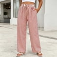 thumbnail image 2 of Women's Fashion Solid Color Elastic Waist Casual Pocket Straight Leg Loose Pants, 2 of 6