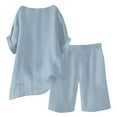 thumbnail image 4 of Linen Short Sets for Women 2 Piece Short Sleeve Shirts Wide Leg Shorts Loose Fit Casual Cotton Linen Sets Summer Outfits Light Blue L, 4 of 7