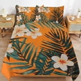 thumbnail image 6 of 3 Pcs Soft Bedding Set, Includes 1 Duvet Cover with Zipper And 2 Pillow,Shams Hawaiian Hibiscus Garden Orange Flowers Queen(90"×90"), 6 of 8