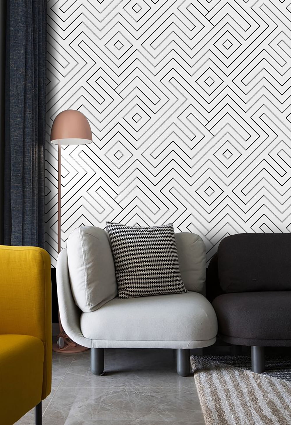 Modern Geometric Peel and Stick Wallpaper 17.7"x 19.7ft, Black and White