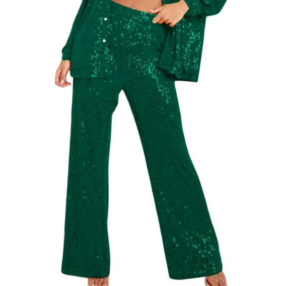 Wycnly on Sale Pants for Women Womens Sparkly Pants Night Party Club Elegant Sequin Palazzo Long Pants Fashion Elastic Waist Loose Wide Leg Trousers