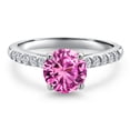 thumbnail image 3 of Gem Stone King 10K White Gold Pink Created Sapphire and Lab Grown Diamond Engagement Ring for Women | 1.86 Cttw | Round 7MM | Gemstone September Birthstone | Size 7, 3 of 6