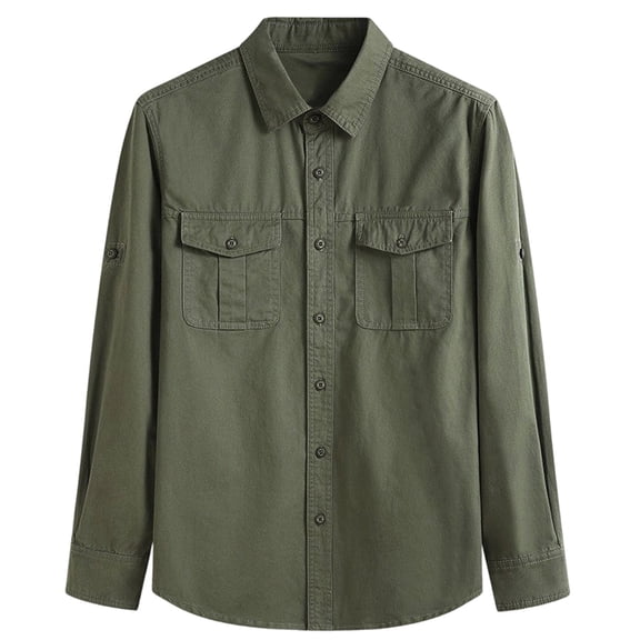 RUTAYY Men's Shirts Long Sleeve Casual Solid Color Formal Business Slim Fit Turndown Collar Button Down Comfortable Holiday Beach Blouse
