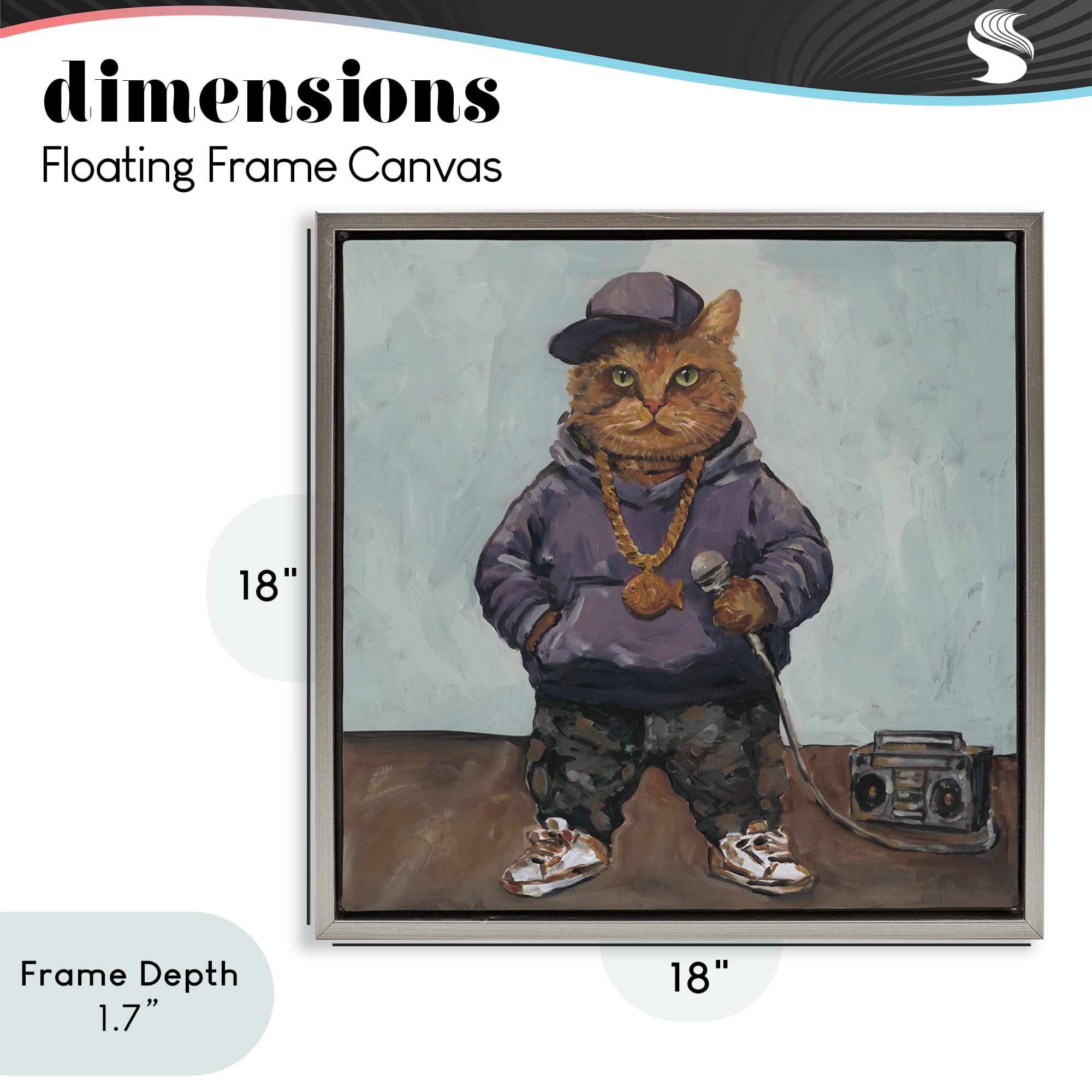 Stupell Industries Urban Hip-Hop Cat Gray Framed Floater Canvas Wall Art, design by Studio Bautista