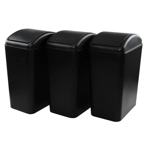4.5 Gallon Swing Top Trash Bin, Plastic Garbage Can with Lid, Black, 3 Pack
