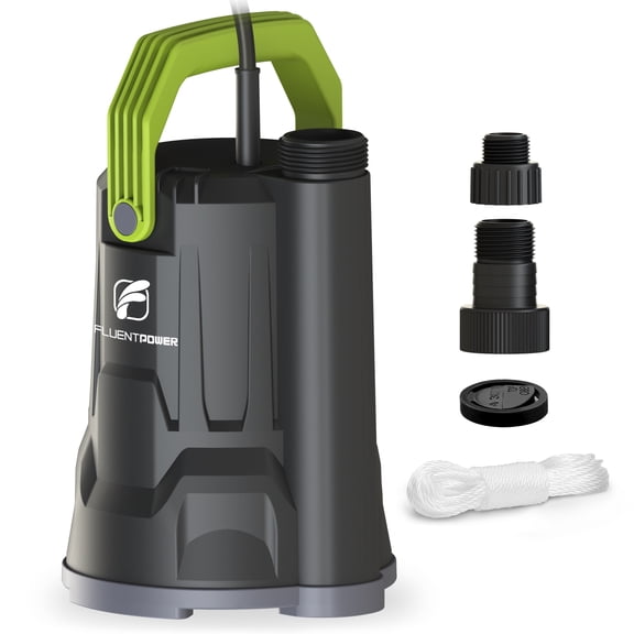 FLUENTPOWER Sump Pump, 1/2HP Submersible Water Pump, 2500GPH Utility Pump Manual Control for Swimming Pool Garden Pond Basement Draining, with 16.4Ft Cord, Adapters, Check Valve and Rope