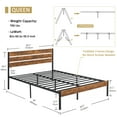 thumbnail image 4 of VECELO Queen Bed Frame with Wooden Headboard, Rustic Industrial Platform Bed and Strong Metal Slats, No Box Spring Needed, Brown, 4 of 14
