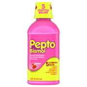 Pepto Bismol Liquid, Upset Stomach & Diarrhea Relief, Over-the-Counter Medicine, Cherry, 16 Oz