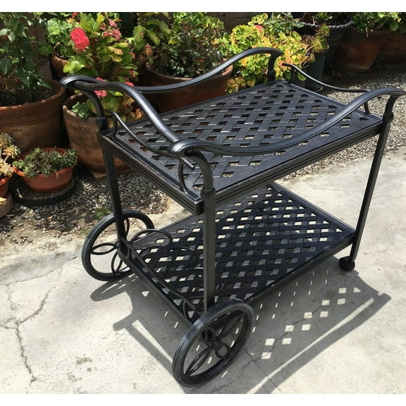 Nassau Outdoor Serving Patio Tea Cart, Cast Aluminum Furniture, Desert Bronze