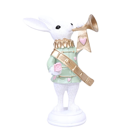 AURIGATE Easter Green Bunny with Trumpet Resin Figurine 2.36x7.09in Decorative Ornament for Spring Holiday Home Desktop Decor