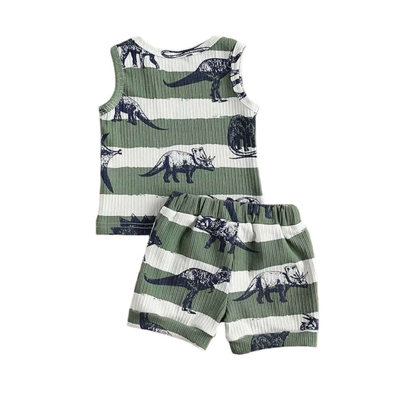 YDFCWXW Toddler Boy Clothes Summer Outfit Dinosaur Letter Cotton Tops Grey Elastic Shorts 2pcs (Green, 18-24 Months)