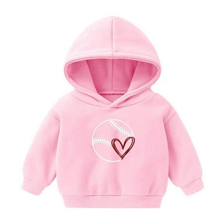 Toddler Baby Boy s Girl s Hoodie Children s Casual Heart Baseball Print Sweatshirt for The Baby Gift Clearance Christmas Gifts Pink