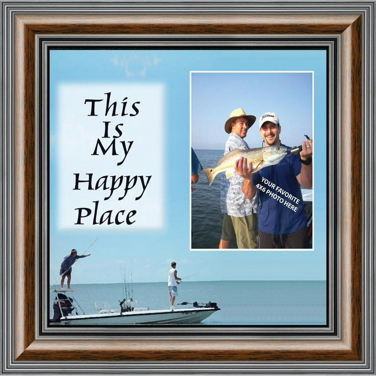Fishermans Happy Place, Personalized Pictures Frame Fishermens Gifts, Fishing dcor 10x10 9724, Brown
