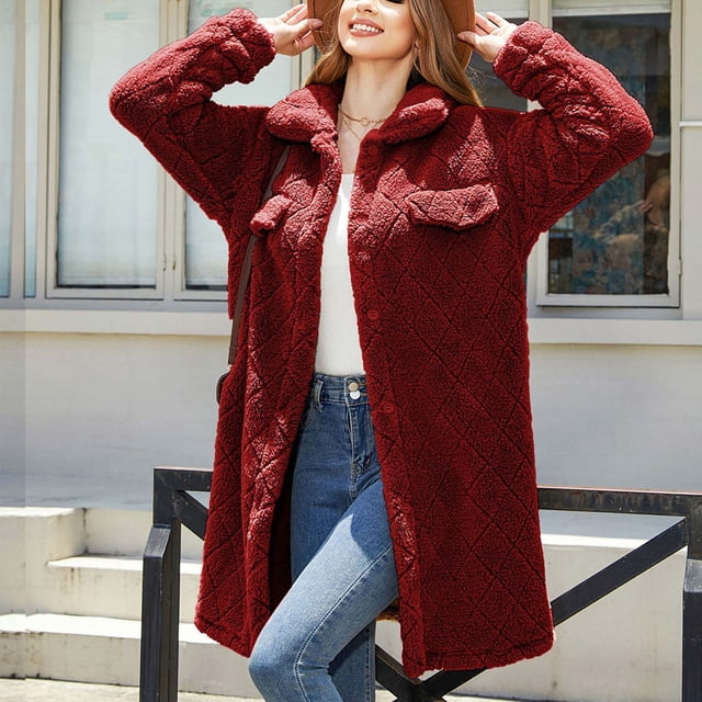 LSLJS Women Fashion Winter Coat Long Sleeve Solid Color Faux Shearling Oversized Jacket