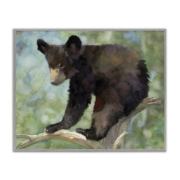 Stupell Industries Farmhouse Bear Cub Forest Tree Wildlife Gray Framed Giclee Art, 20 x 16, by Stellar Design Studio