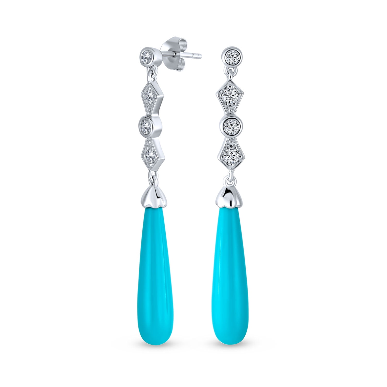 925 Sterling Silver Blue Patterned Marquise Drop/Dangle Earrings Design 2 