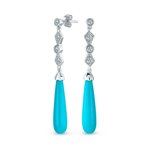 Bling Jewelry Womens Elegant Dangle Gemstone Earrings with CZ and Turquoise in Sterling Silver