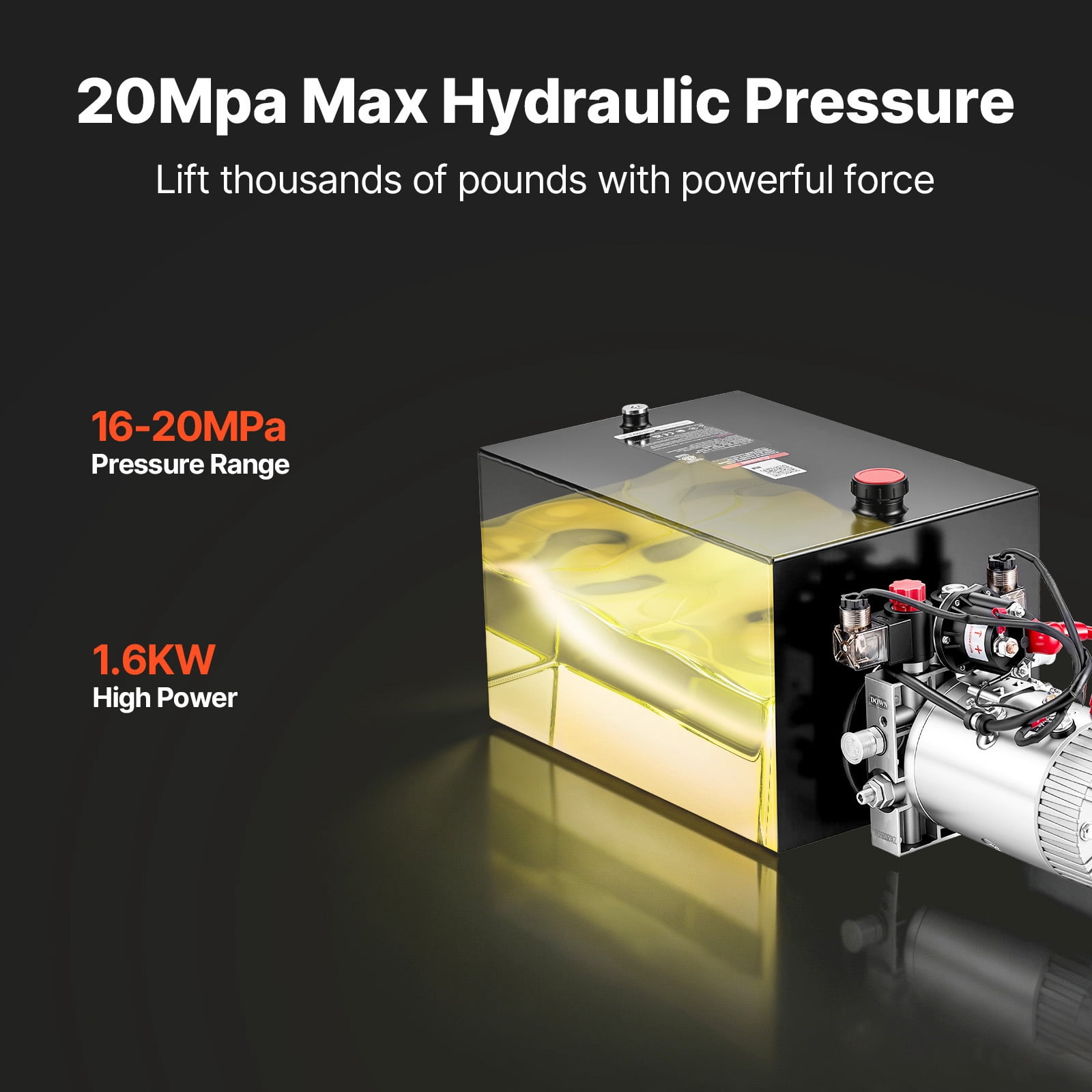 KFFKFF 20 Quart Hydraulic Pump, Double Acting Dump Trailer Unit, 3200 PSI Max Pressure & 0.91 GPM Flow Rate, DC 12V Hydraulic Power System for Dump Trailer and Vehicle Lifting (Horizontal Setup)