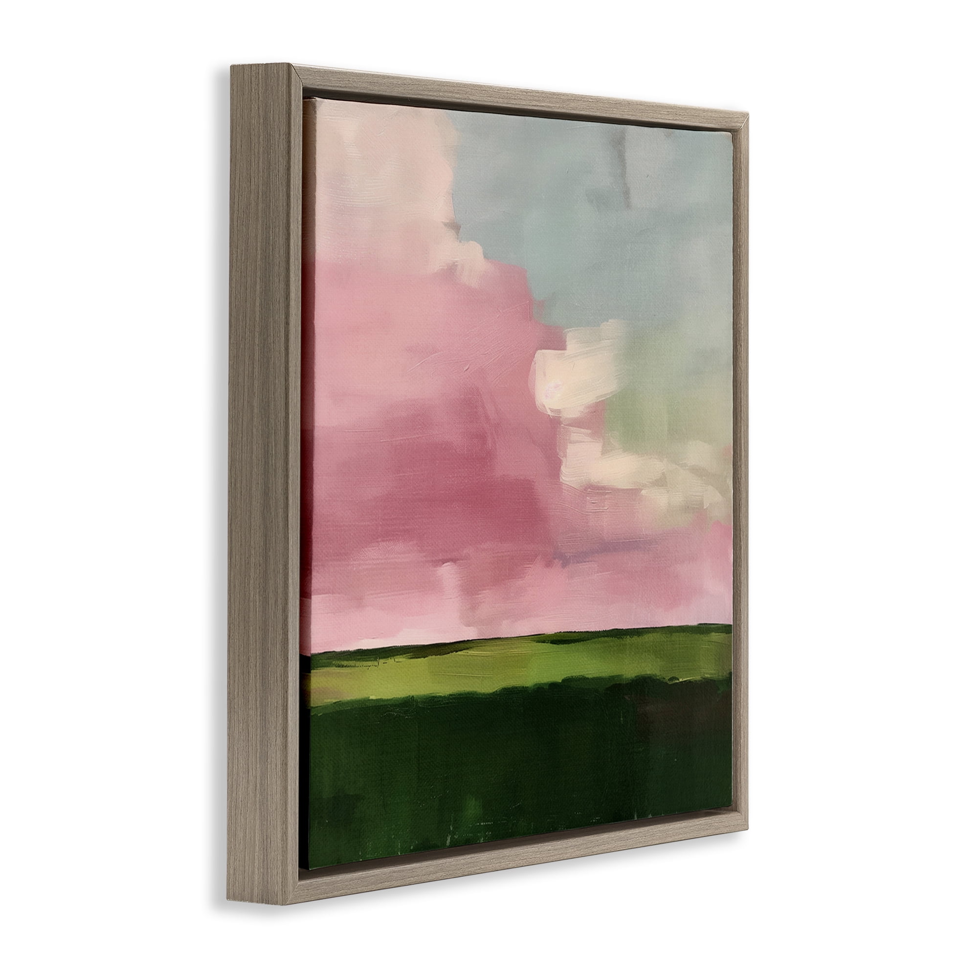 Stupell Industries Pink Clouds Sunrise Landscape & Nature Painting Brown Floater Framed Canvas Art Print Wall Art, 25 x 25