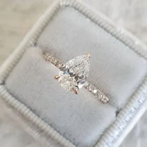 Aishvi Jewels 2 CT Pear Cut Moissanite Engagement Ring, Solitaire Ring, 14K Rose Gold Plated Wedding Ring, Anniversary Gift, Promise Ring, Gift for Wife.