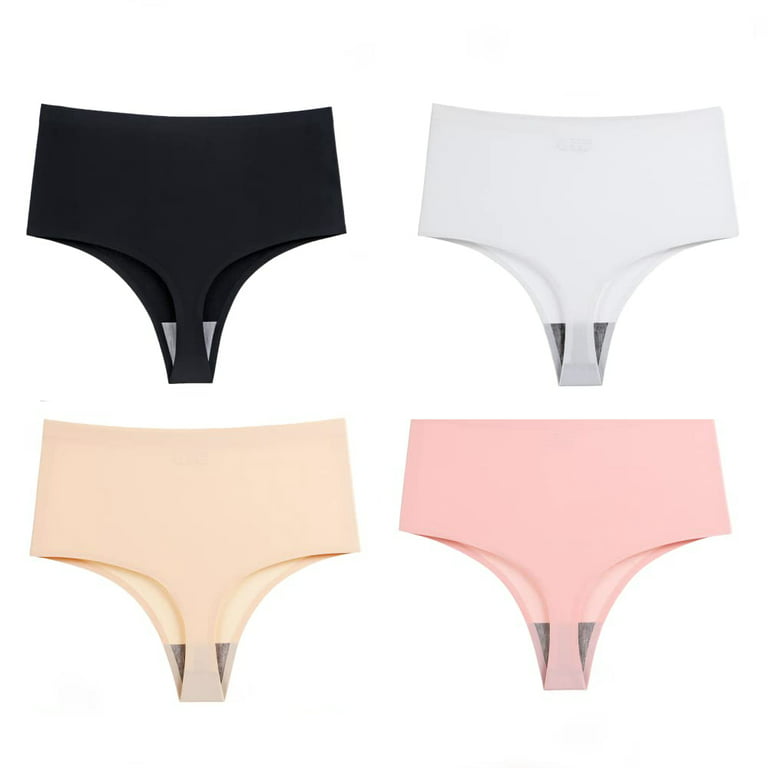 Yunleeb High Waisted Thong No Show Underwear for Women,Seamless High Rise  Panties 4 Pack Mix2 S 