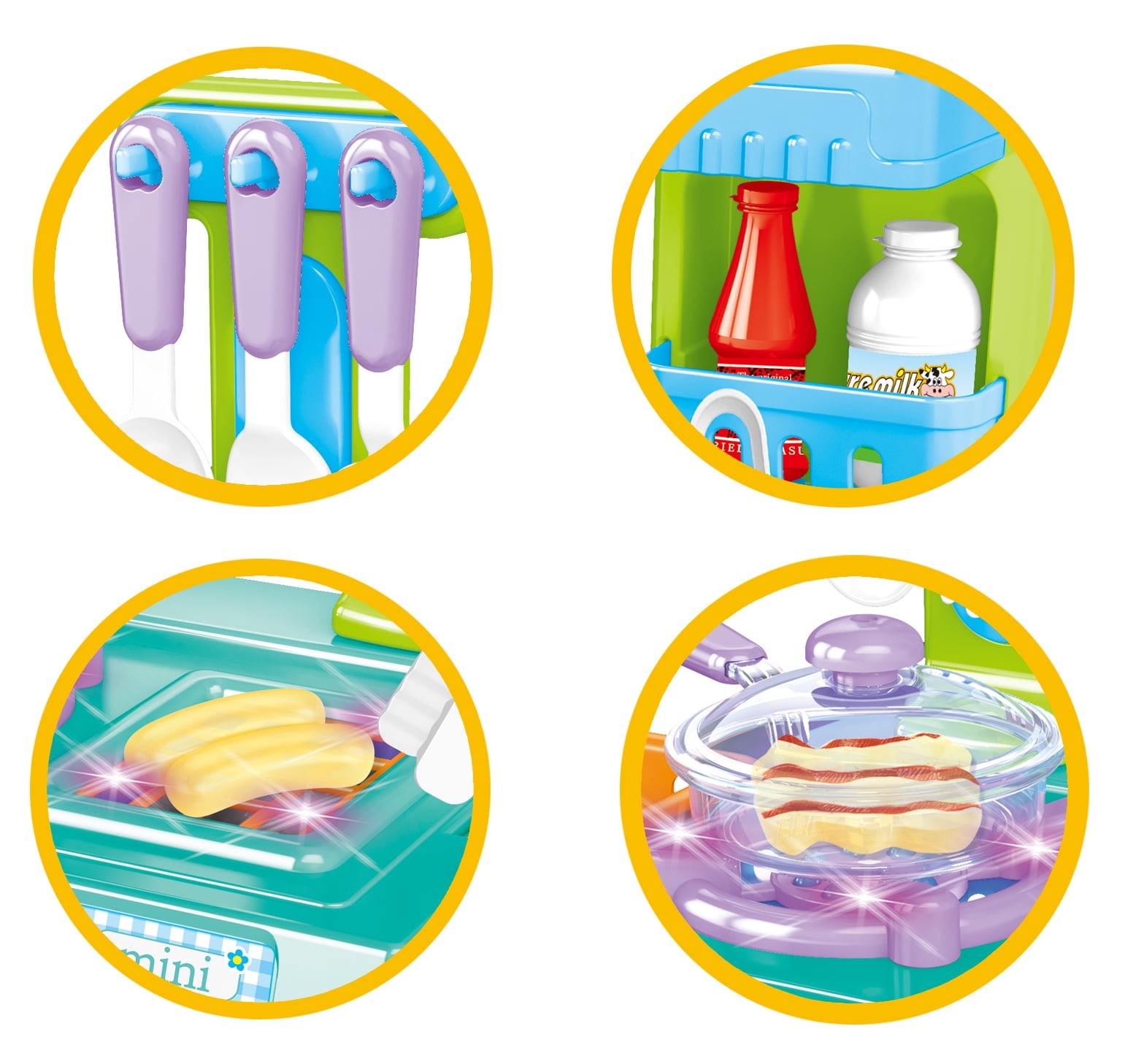 Bisontec Mini Kitchen Playset With Sound And Color Changing Lights For Realistic Cooking PSXG6 PSXG6