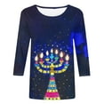 thumbnail image 4 of DDAPJ pyju Funny Hanukkah Shirt for Women 3/4 Length Sleeve Tops Novelty Menorah Graphic Tees Chanukah Celebration T-shirt Holiday Party Blouse Multicolor L, 4 of 6