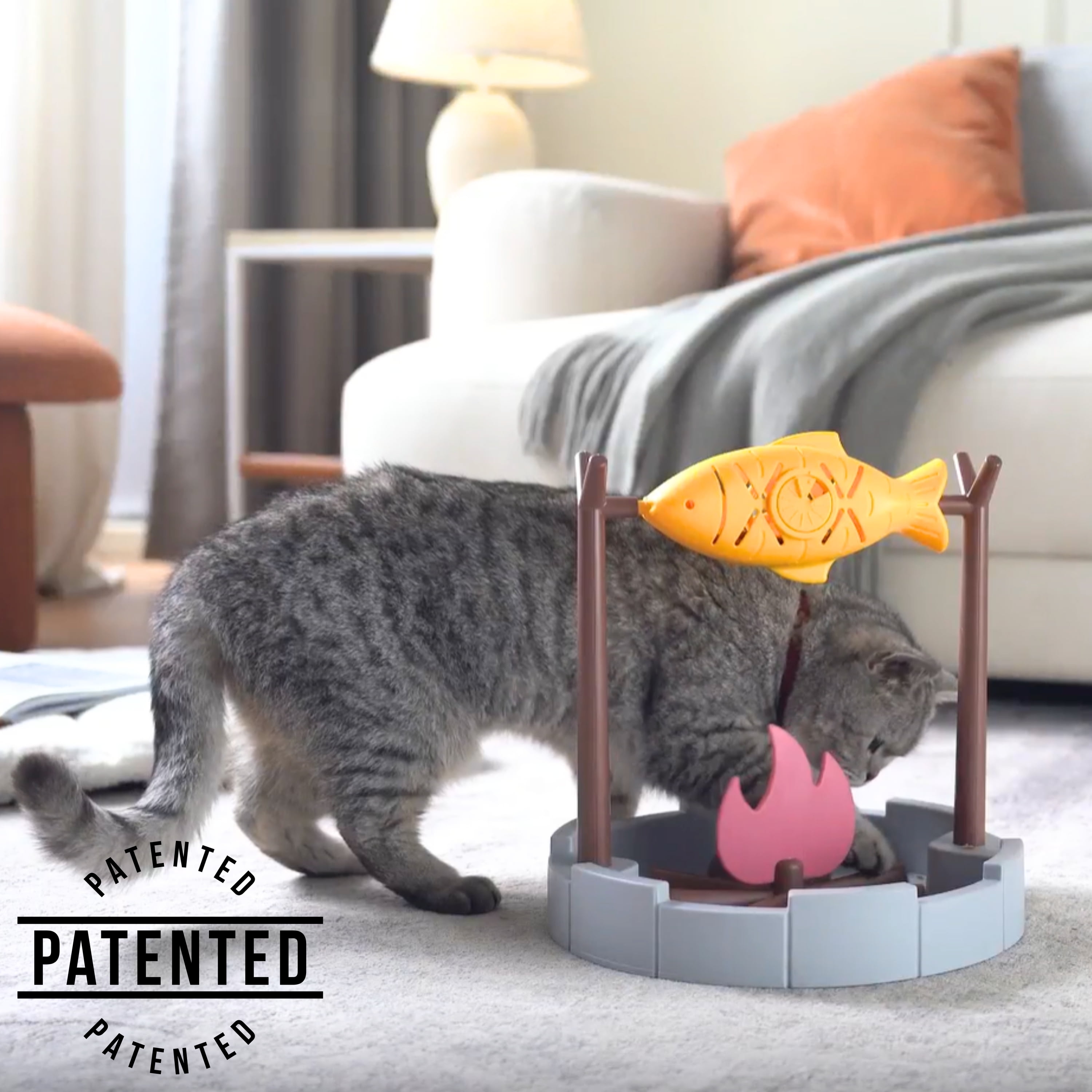 PetPals Interactive Cat Treat-Dispensing Cat Toy- 11"H, Dispensing, Small, Cat Puzzle Food Toy, Grilled Fish Toy