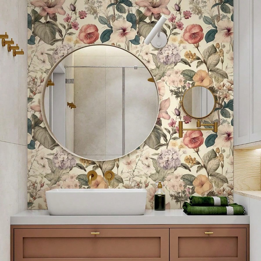 Jeweluck Floral Wallpaper Peel and Stick Vintage Floral Contact Paper Peel and Stick 16.9 x393.7 Poppy Flower Wallpaper Boho Leaf Removable Self Adhesive Wall Paper for Cabinets Bedroom Decorative