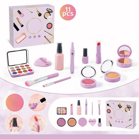 Simulated Makeup Toy Set for Girls, Purple Color Plastic Pretend Play Cosmetics with Mirror and Brushes, Washable and Safe, Encourages Creativity and Role-Playing, Ideal for Everyone Gift