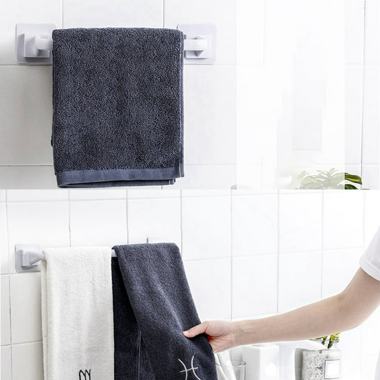 Self Adhesive Towel Rod Bar Wall Bath Towel Holder Rail Rack for Kitchen  Bathroom - 34cm - White 