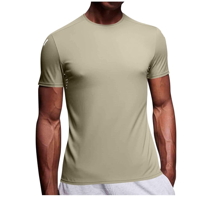 FRSASU Men's Short Sleeve T-Shirt Quick Dry Rash Guard Athletic Running T Shirts UV Sun Protection Swim Water Shirt Beige