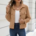 thumbnail image 5 of Dweltoz Womens Cropped Corduroy Jacket Button Down Long Sleeve Coats Lightweight Casual Fall Winter Outwear,Green S, 5 of 5
