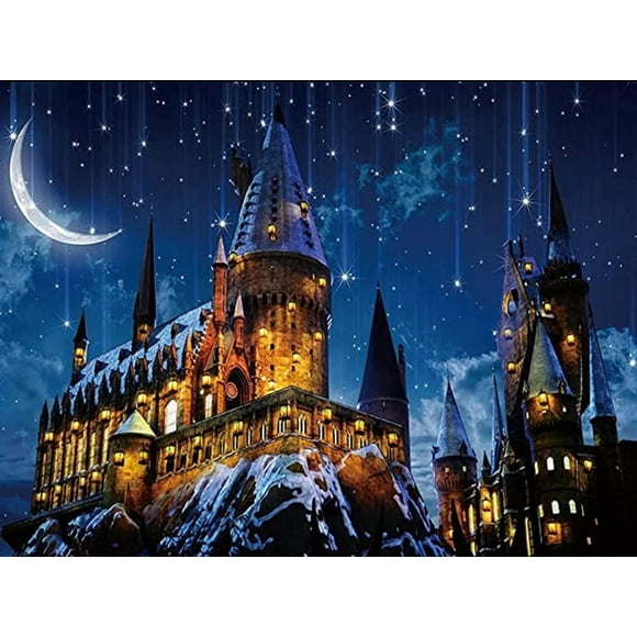 Magic Castle House Full Round Square Drill Mosaic Starry Sky Paintings For Interior,40*50cm, frame not included.