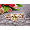 thumbnail image 1 of 2 Carat 6mm Round Cut Champagne Diamond Moissanite Bridal Set Engagement Ring With Matching Band 10k Rose Gold Art Deco Vintage Look, 1 of 5