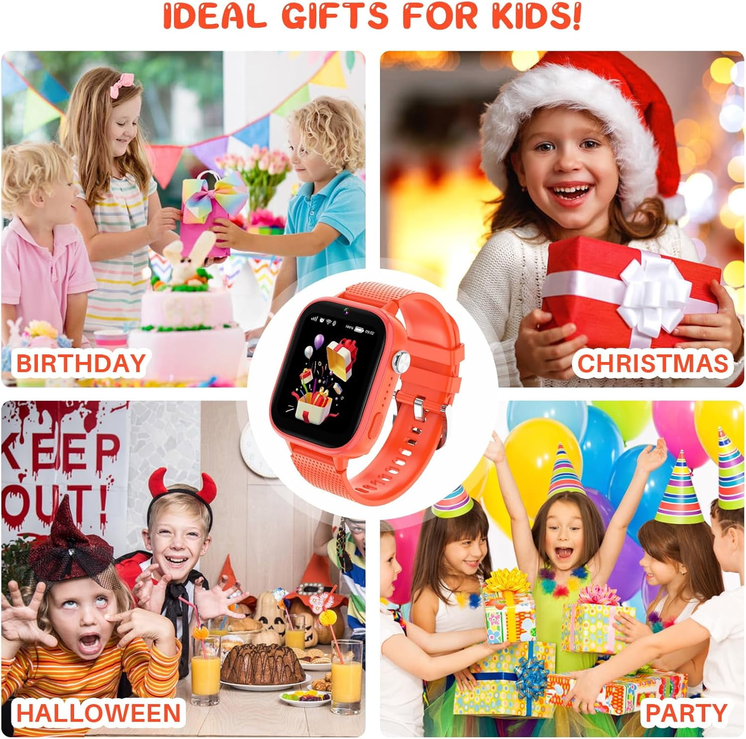 SHANNA 4G Kids Smart Watch GPS Tracker - Smartwatch with 2-Way Call Video Calling Voice Chat SOS Class Mode Pedometer Puzzle Games Wi-Fi Touch Screen Alarm Clock Smartwatches for Boys Girl, Orange
