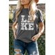 thumbnail image 3 of ABPHQTO Camiseta de manga corta con cuello redondo y estampado desgastado gris LAKE para mujer, 3 of 5