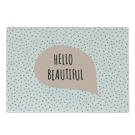 Hello Cutting Board, Romantic and Message in a Pastel Colored Speech Balloon Hand Drawn Dots, Decorative Tempered Glass Cutting and Serving Board, Small Size, Blush Black, by Ambesonne