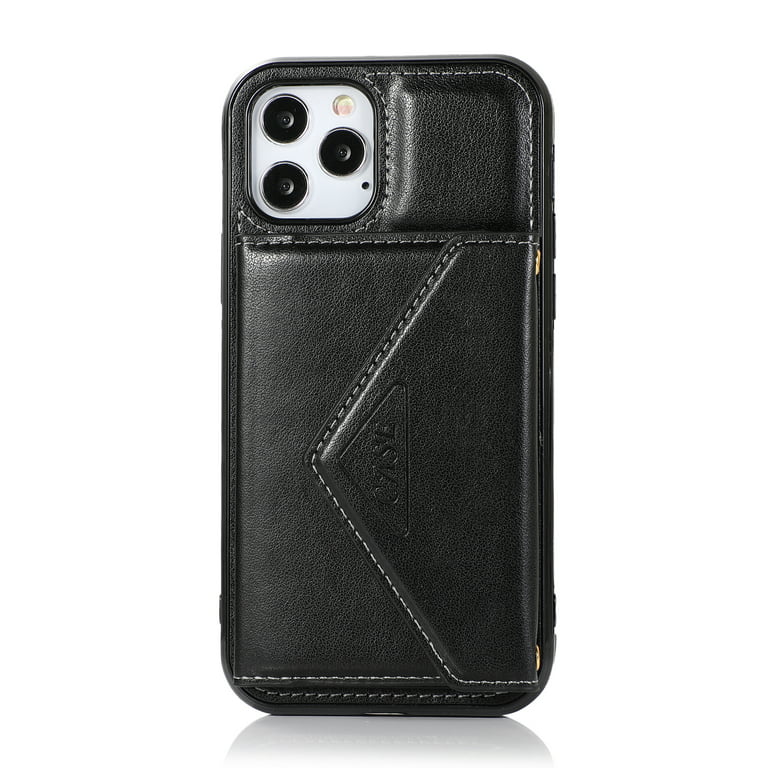 HR Wireless for iPhone 13 Pro Elegant Wallet Case ID Money Holder Case Cover - Black