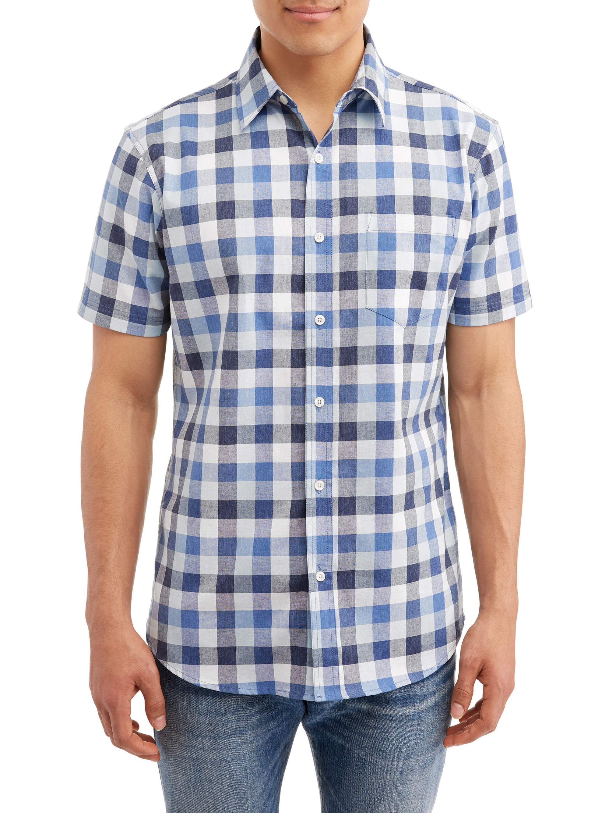 YYear Mens Button Up Printed Casual Stretch Shirt Plaid Print Plus Size Shirt 