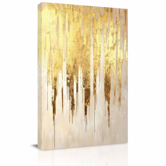 Abstract Art Canvas Wall Art for Living Room, Gold Brush Luxury Strokes Artwork Simple Wall Decor Framed Artwork Pictures Ready to Hang for Bedroom Office Home Decor