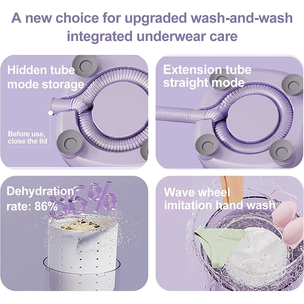 2L Underwear Washing Machine Portable Washer and Spin Dryer Combo Mini Washing Rechargeable Cordless Washing Deep Cleans Small Clothes for Travel