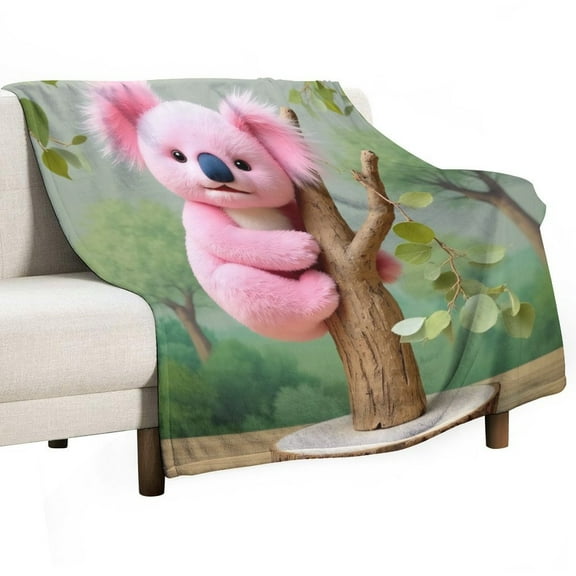 Pink Koala on Tree Branch Throw Blanket Warm Microfiber Flannel Bedroom Decor Blankets For Beds