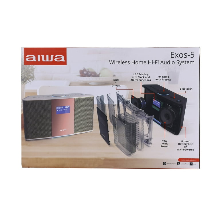 Aiwa, Wireless Bluetooth Home Speaker, Exos-5, FM Radio, Alarm