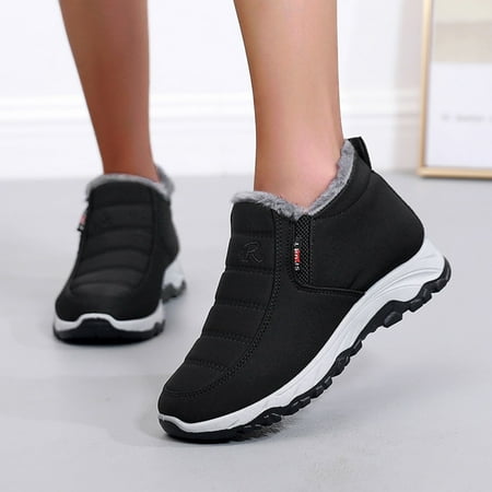 

Women Shoes Ladies Couple Boots Winter Flat Anti Splashing Thickening Velvet Warm Side Zipper Mid Tube Snow Boots Black 8